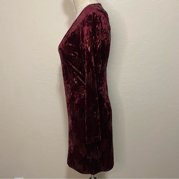 Charlotte Russe Maroon Sequined Velvet Long Sleeve Sparkly Mini Dress Size M - Picture 5 of 10